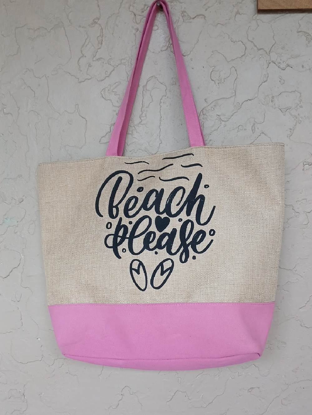 Beach Please Natural Canvas Tote with Pink Trim